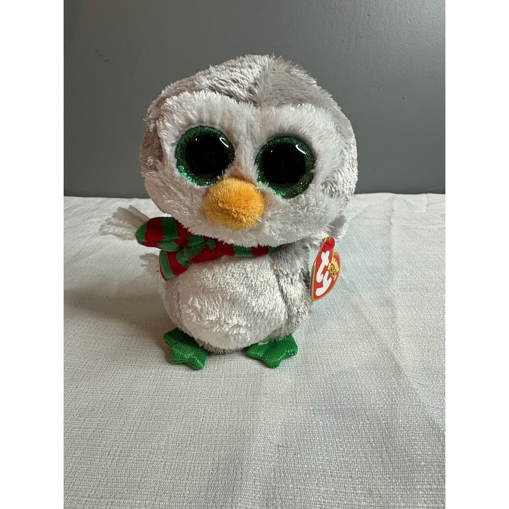 Ty Beanie Boos Chilly the Penguin Holiday Plush Grey White Scarf 6 inch